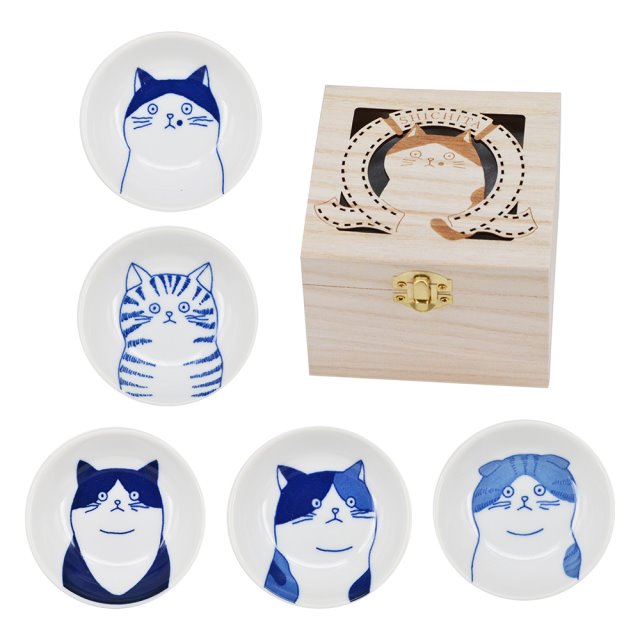 日系SHICHITA 野良猫小碟禮盒組 4吋-藍色(圖)